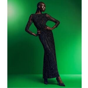 Aqua X Wicked Embellished Twist Black Sparkle Long Sleeve Maxi Dress NWT Size S